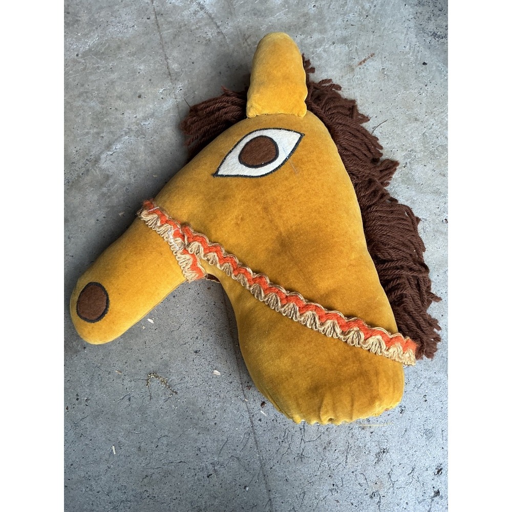 Vintage Yellow Velvet Hobby horse with lots of extra tack brown mane head only